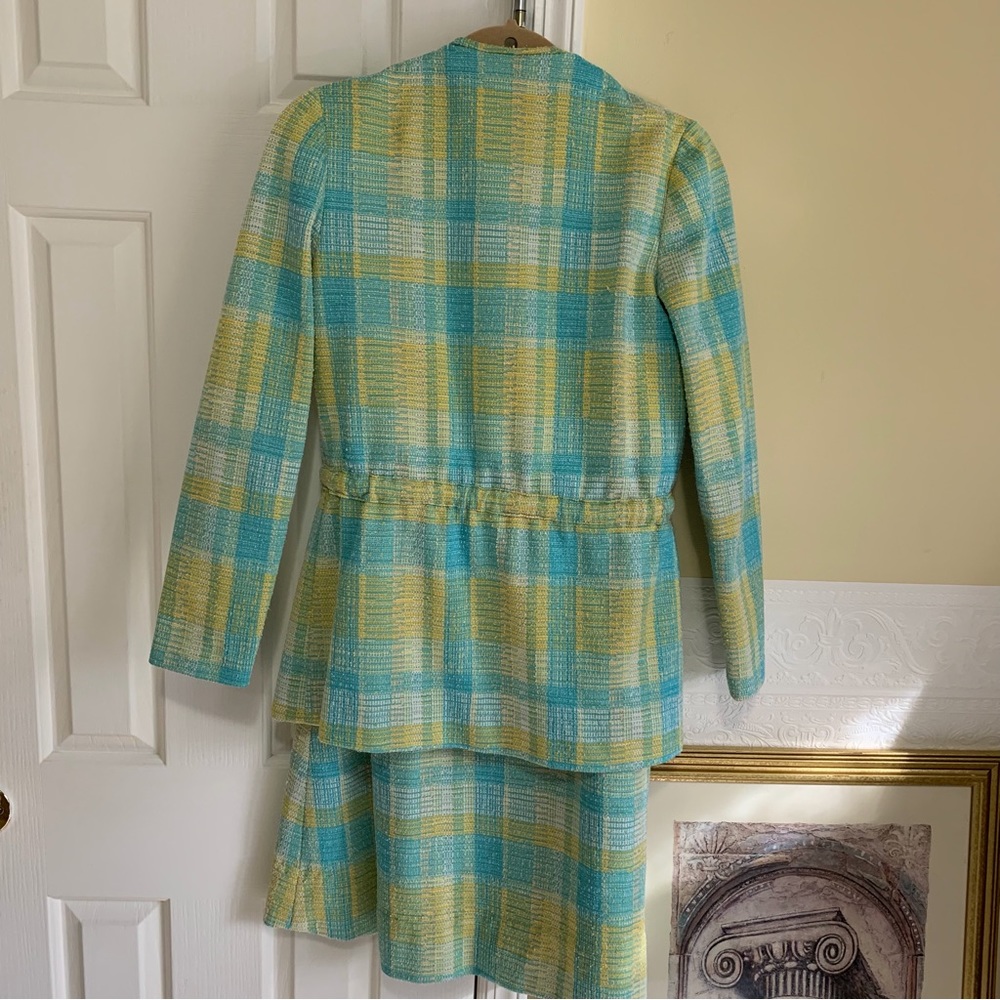 Aqua / Yellow Plaid Tweed Woman’s 2 Piece Skirt Set Vintage Size Medium NO Tags - Picture 12 of 16